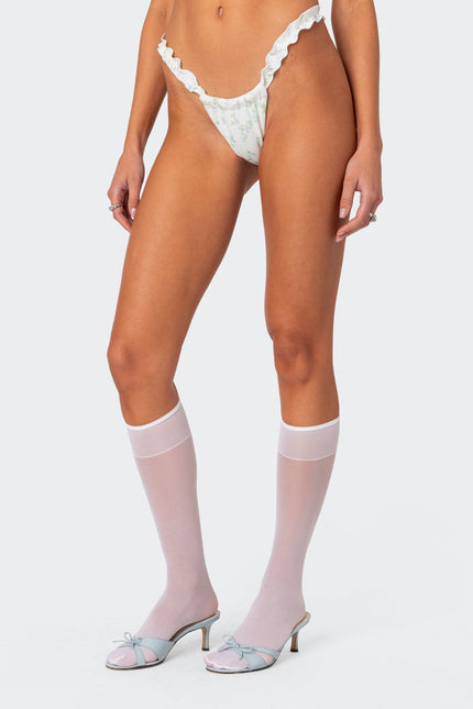 Floral Scrunch Bikini Bottom - White