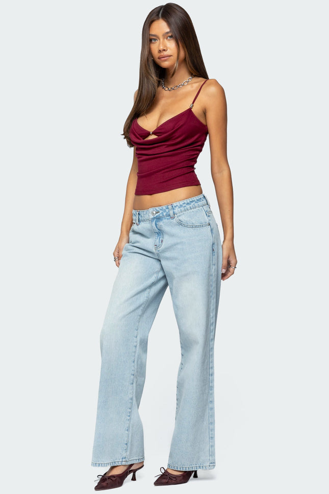 Layered Bra Cowl Neck Top - Burgundy