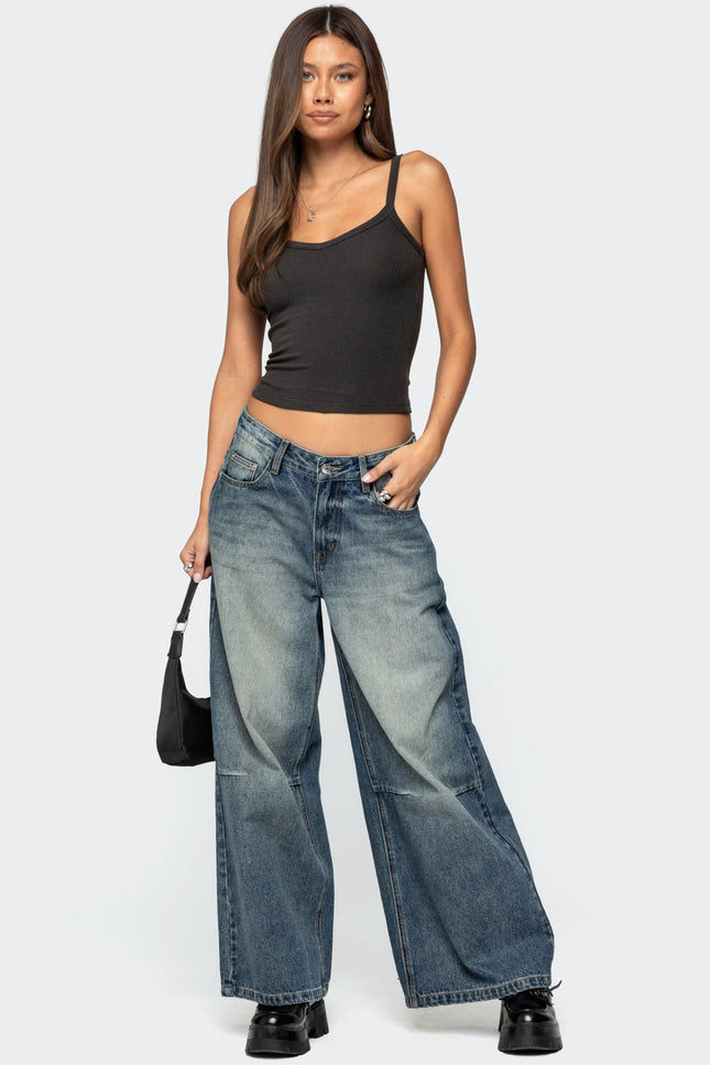 Aspyn V Neck Ribbed Tank Top - Dark Gray