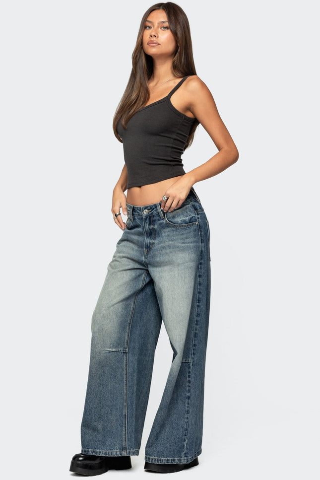 Aspyn V Neck Ribbed Tank Top - Dark Gray