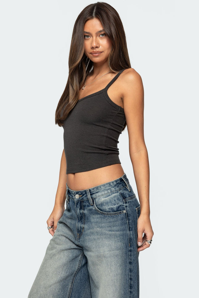 Aspyn V Neck Ribbed Tank Top - Dark Gray
