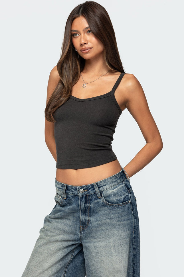 Aspyn V Neck Ribbed Tank Top - Dark Gray