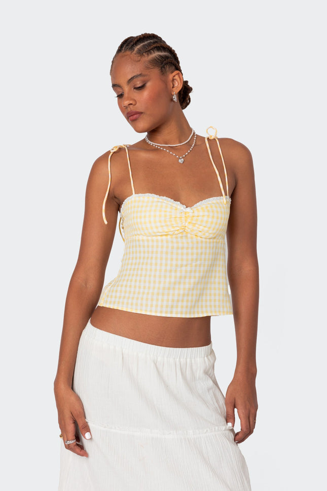 Billie Open Tie Back Gingham Top - Yellow