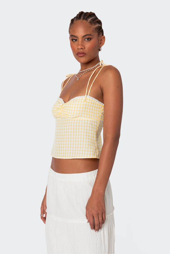 Billie Open Tie Back Gingham Top - Yellow