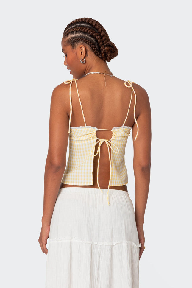 Billie Open Tie Back Gingham Top - Yellow