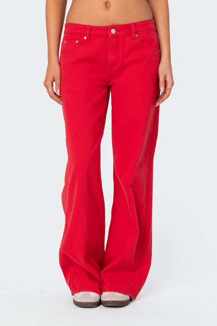 Roman Low Rise Baggy Jeans - Red