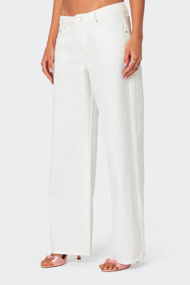 Bow Pocket Low Rise Baggy Jeans - White
