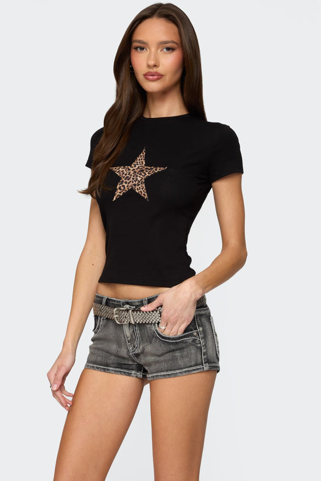 Narla Leopard Star T Shirt - Black