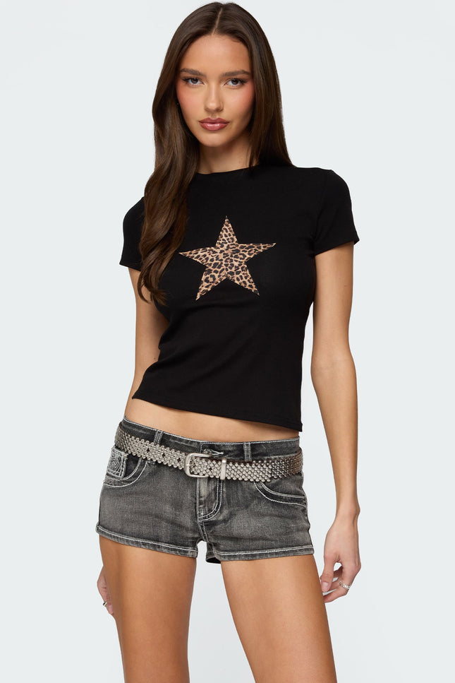 Narla Leopard Star T Shirt - Black