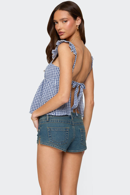 Jenson Backless Gingham Top - Blue