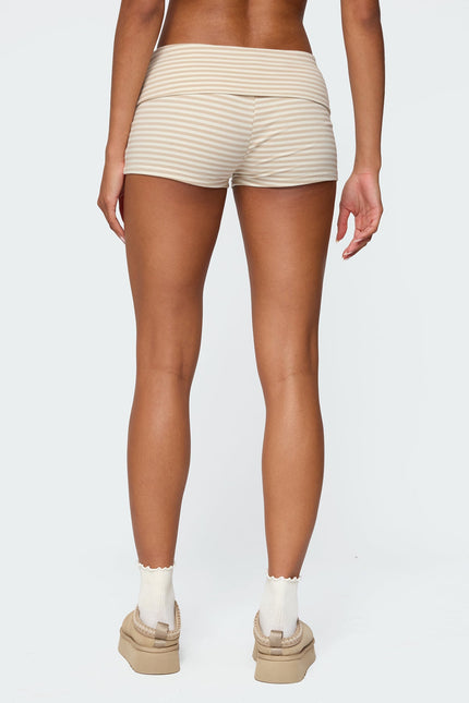 Kodi Striped Fold Over Shorts - Beige