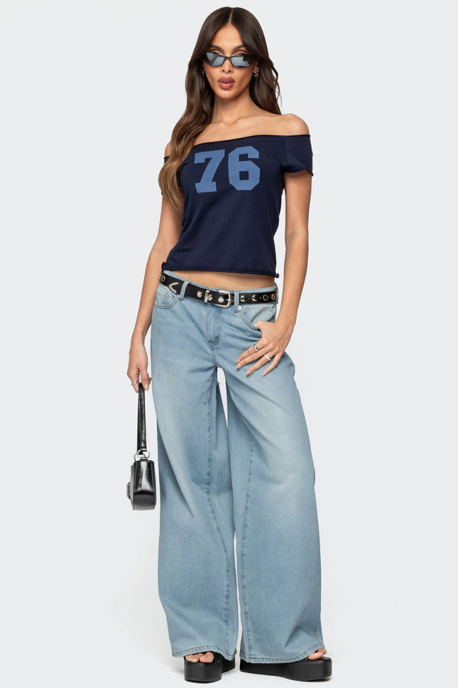 76 Off Shoulder Top - Navy