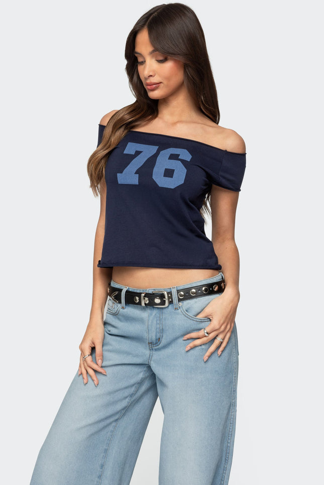 76 Off Shoulder Top - Navy