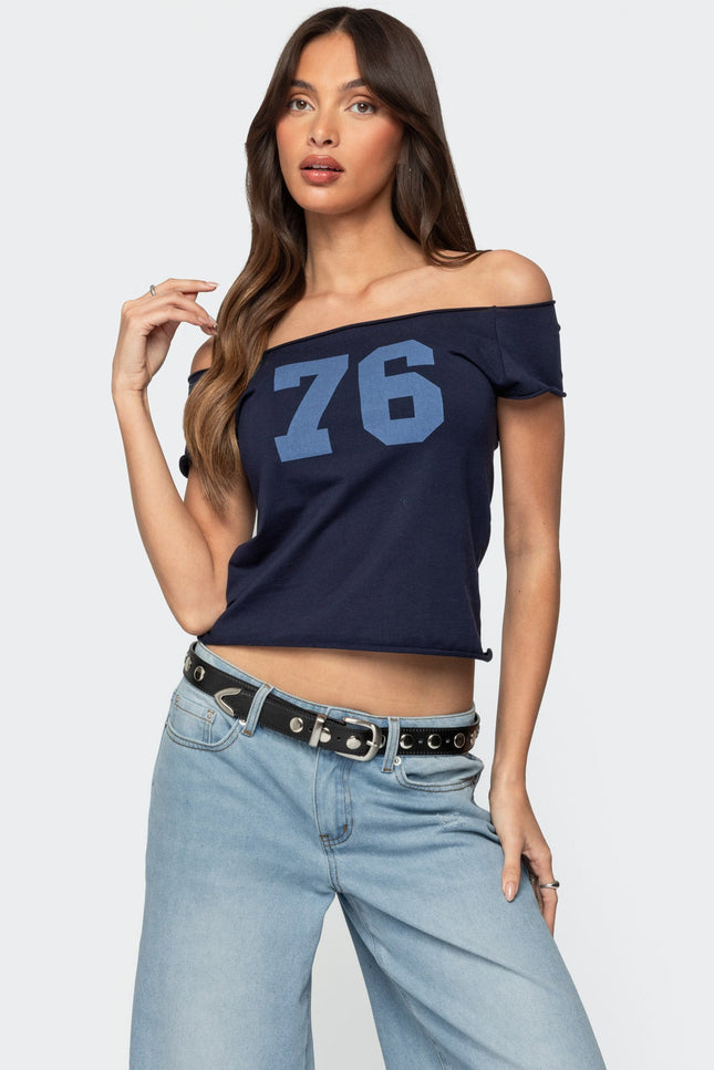 76 Off Shoulder Top - Navy
