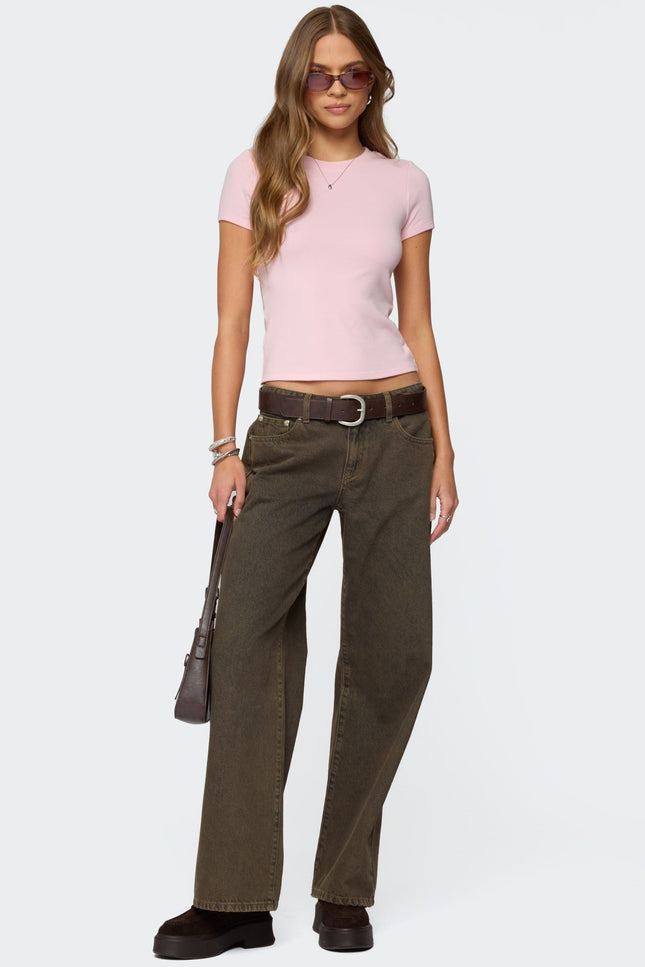 Daphney Ribbed T Shirt - Light Pink