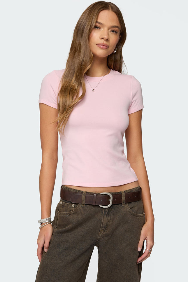 Daphney Ribbed T Shirt - Light Pink