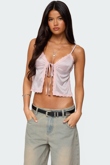 Backless Satin Effect Polka Dot Top - Light Pink