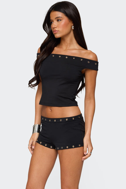 Neriah Grommet Off Shoulder Top - Black