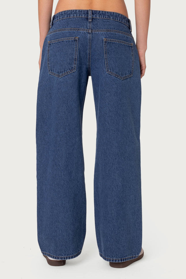 Petite Raelynn Washed Low Rise Baggy Jeans - Blue Washed