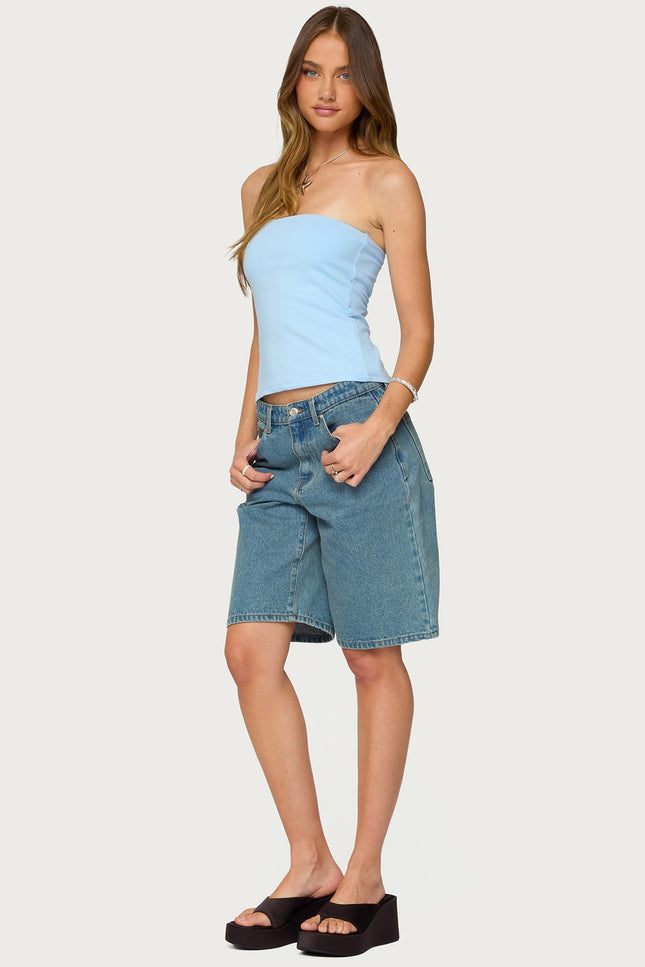 Built In Bra Tube Top - Light Blue