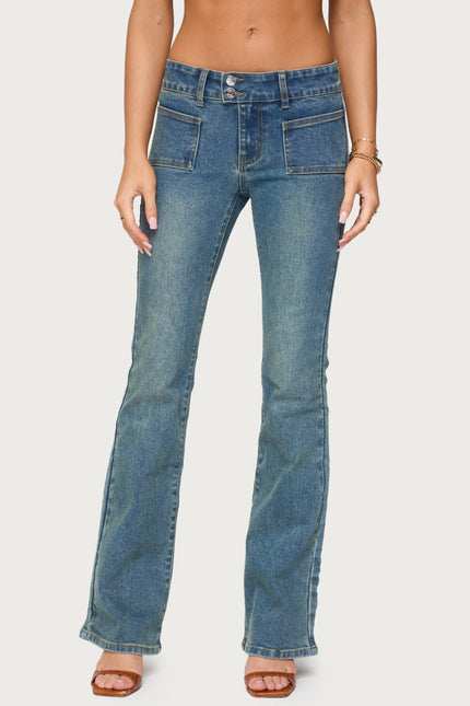 Mattea Low Rise Flared Jeans - Blue Washed