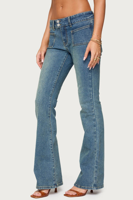 Mattea Low Rise Flared Jeans - Blue Washed