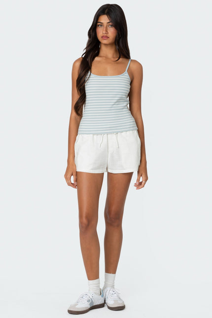 Gretta Striped Ribbed Tank Top - Light Blue
