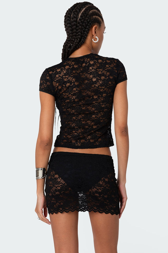 Kaori Sheer Lace Top - Black