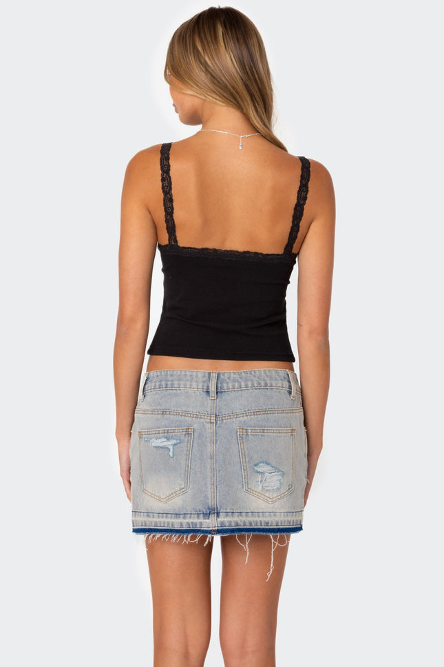 Amilia Lace Trim Tank Top - Black