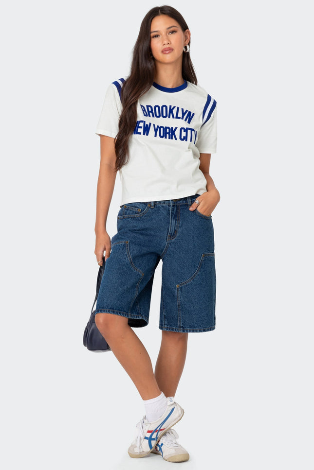 Jacqui Low Rise Denim Bermuda Shorts - Blue Washed