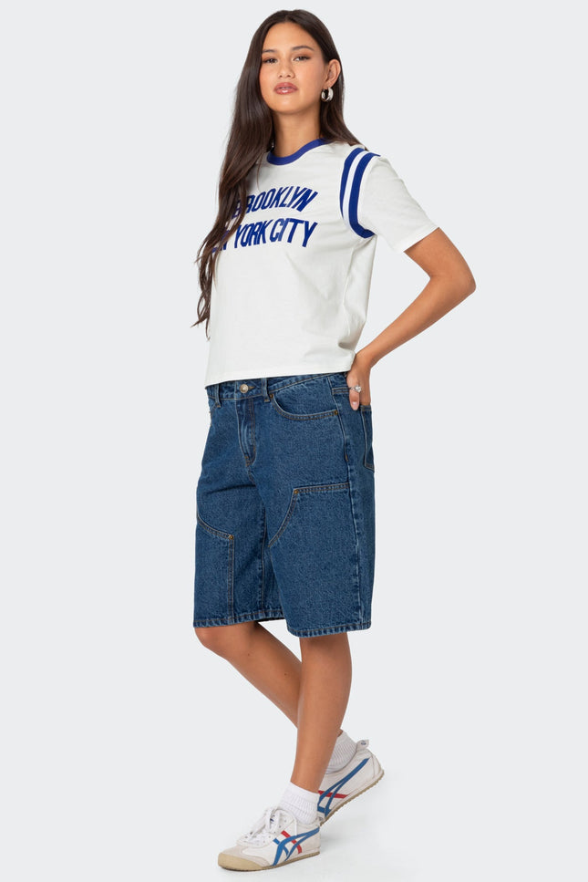 Jacqui Low Rise Denim Bermuda Shorts - Blue Washed