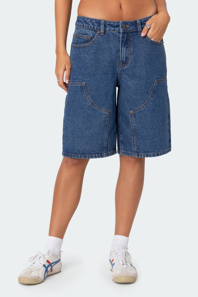 Jacqui Low Rise Denim Bermuda Shorts - Blue Washed