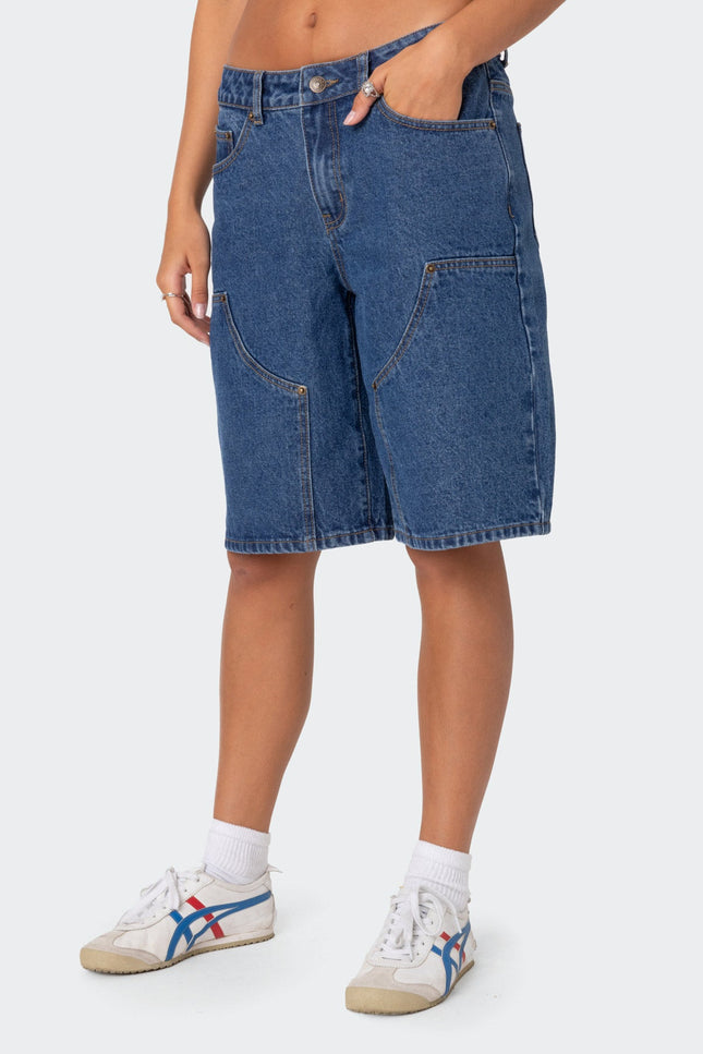 Jacqui Low Rise Denim Bermuda Shorts - Blue Washed