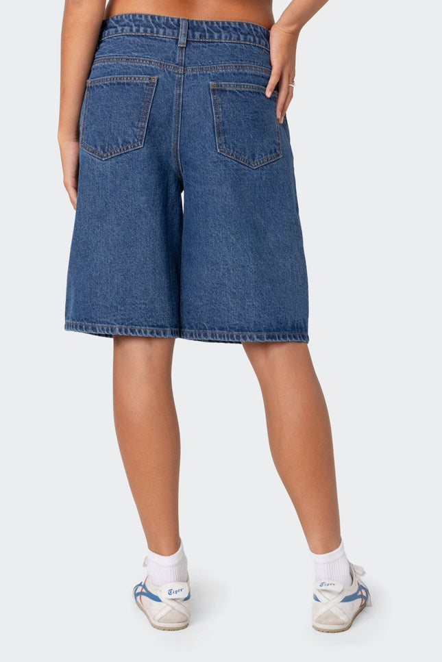 Jacqui Low Rise Denim Bermuda Shorts - Blue Washed
