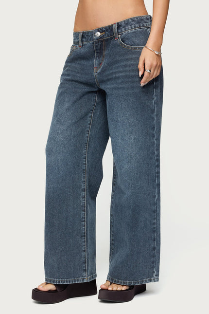 Petite Ace Low Rise Baggy Jeans - Dark Blue
