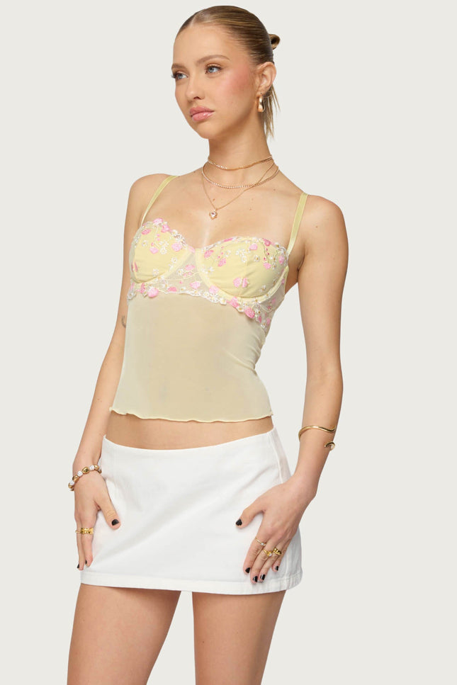 Embroidered Floral Sheer Bra Top