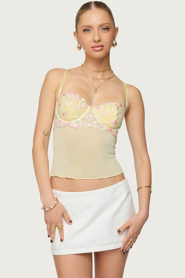 Embroidered Floral Sheer Bra Top