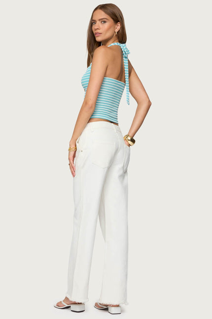 Lovina Textured Striped Halter Top - Turquoise