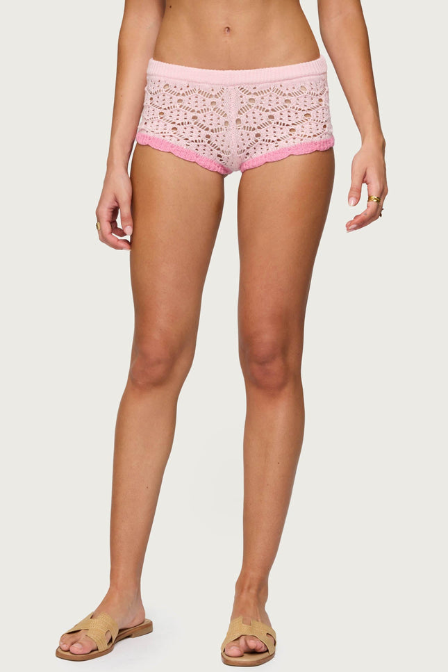 Elisa Open Knit Shorts - Light Pink