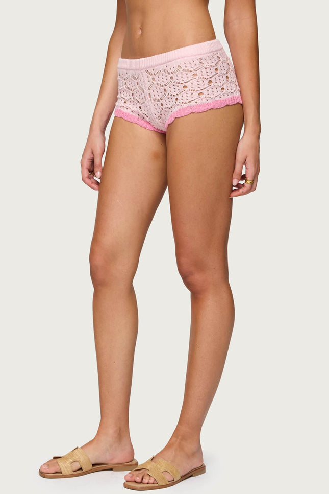 Elisa Open Knit Shorts - Light Pink