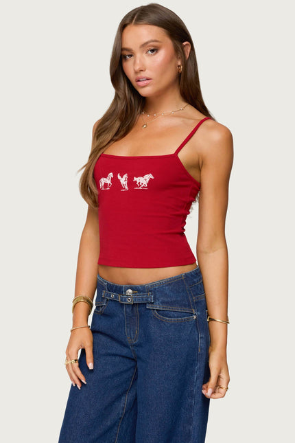 Wild Horses Graphic Tank Top - Red
