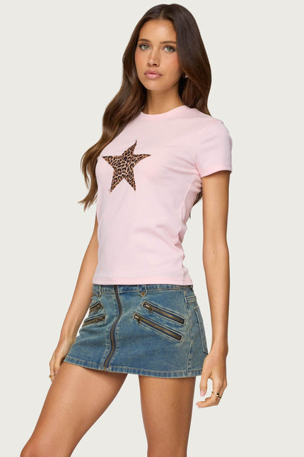 Narla Leopard Star T Shirt - Light Pink