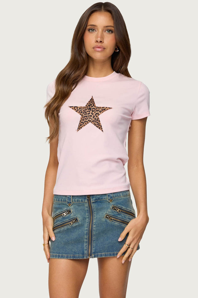 Narla Leopard Star T Shirt - Light Pink