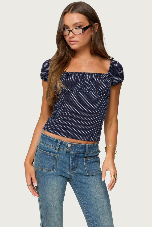 Stefania Polka Dot Top - Navy