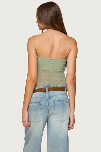 Embroidered Sheer Strapless Top - Sage