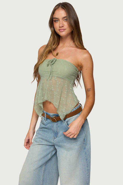 Embroidered Sheer Strapless Top - Sage