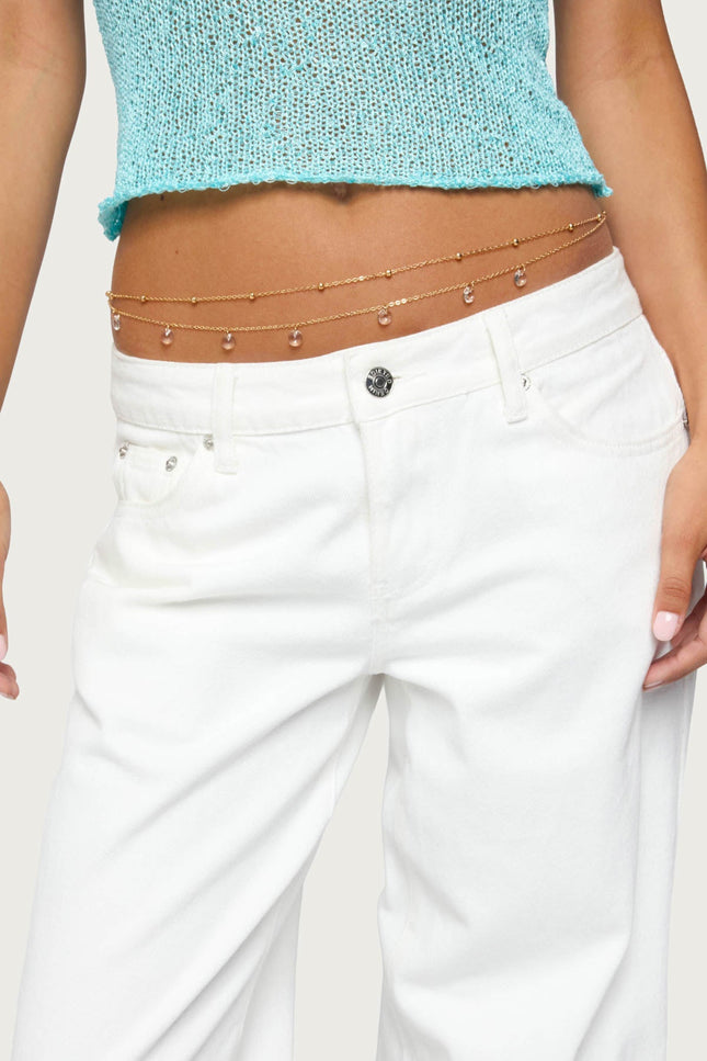 Gem & Bead Double Belly Chain - Gold