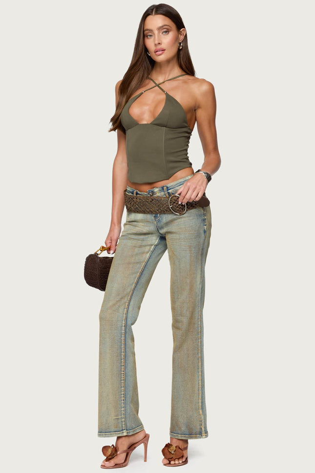 Lou Crossover Beaded Corset - Olive