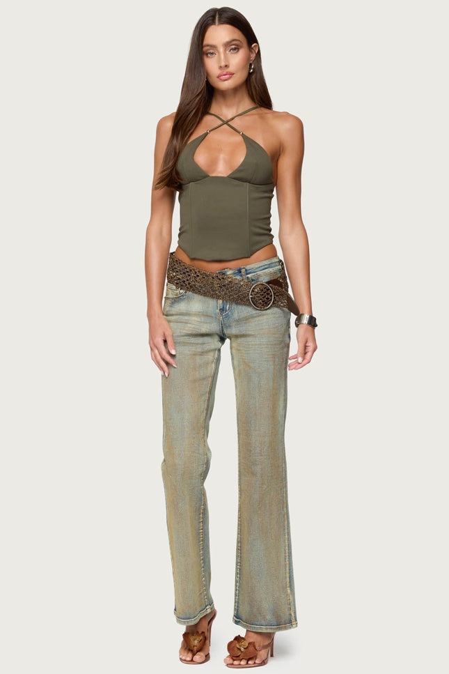 Lou Crossover Beaded Corset - Olive