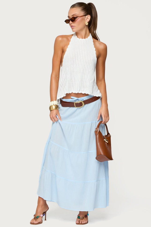 Ivey Backless Crochet Halter Top - White